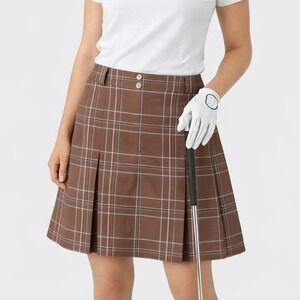 Nike Golf Brown Plaid Pleated Skort Womens 10 Athletic Tennis Skirt Pickleball